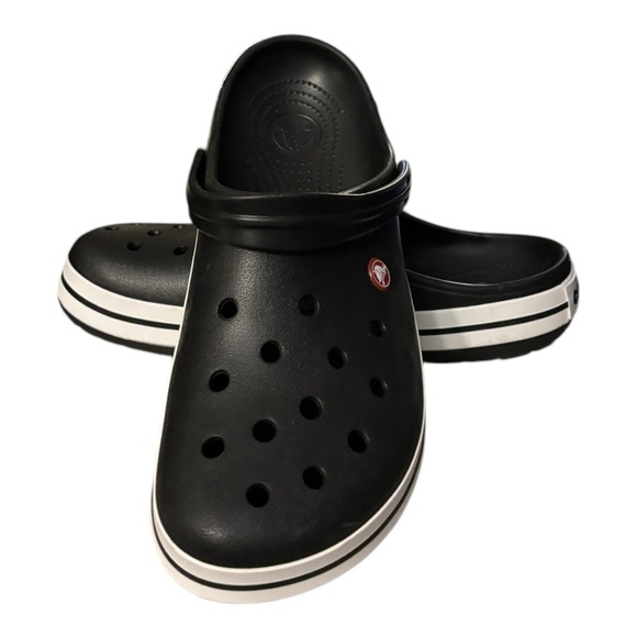 Men’s Black White CrocBand Clogs. - Picture 3 of 7